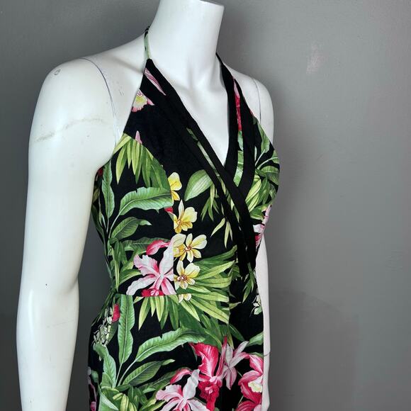 Tommy Bahama Dress Linen Size 8 Tropical Hawaiian halter midi vacation retro - Picture 5 of 9